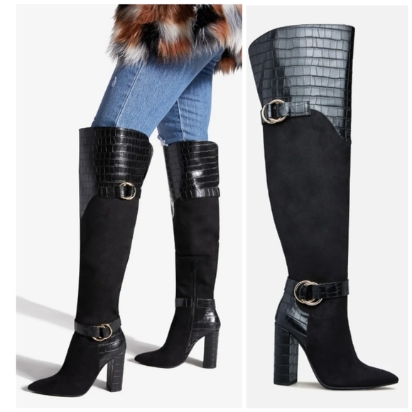 ❤ NEW ❤ Sexy Black Block Heel Boot Over the Knee Zipper Closure. Winter & Fall. - Picture 4 of 10